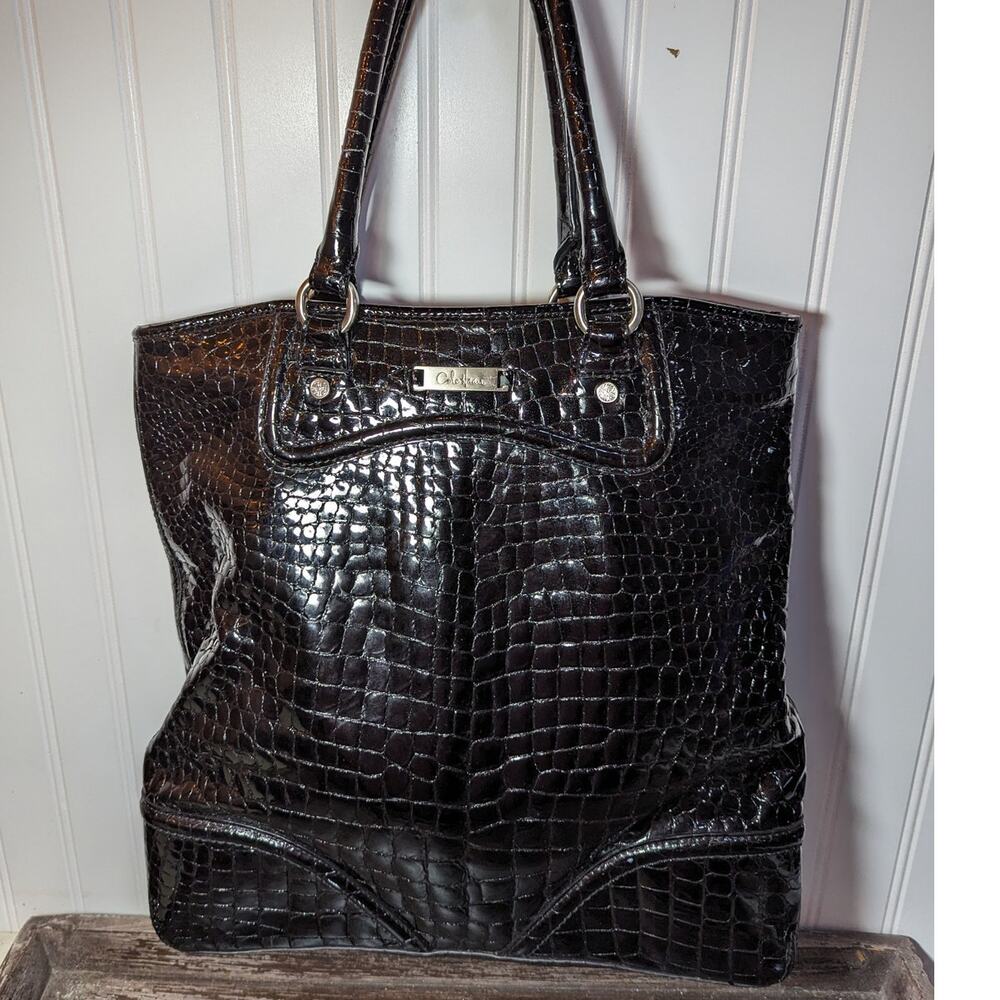 Cole Haan Women's Dark Brown/Black Crocodile Embossed Tote Shoulder Bag